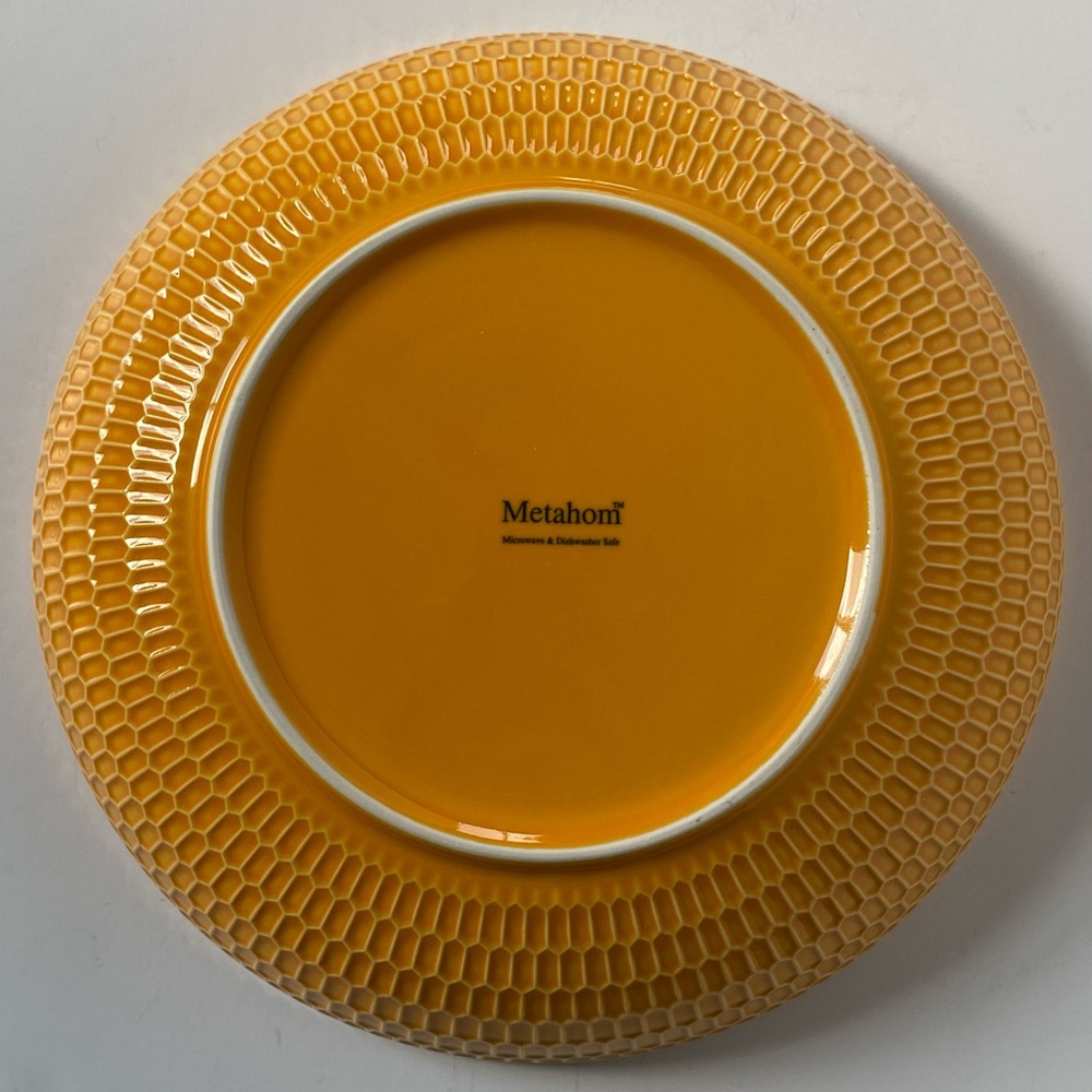 Metahom Serving Bowl Ceramic 8.75” Blue Yellow Honeycomb Bottom Floral Print - Picture 5 of 16